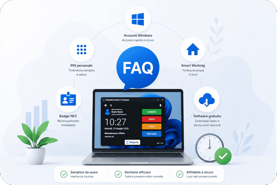 Risposte alle domande frequenti sul marcatempo da PC BadgeMe per la rilevazione delle presenze